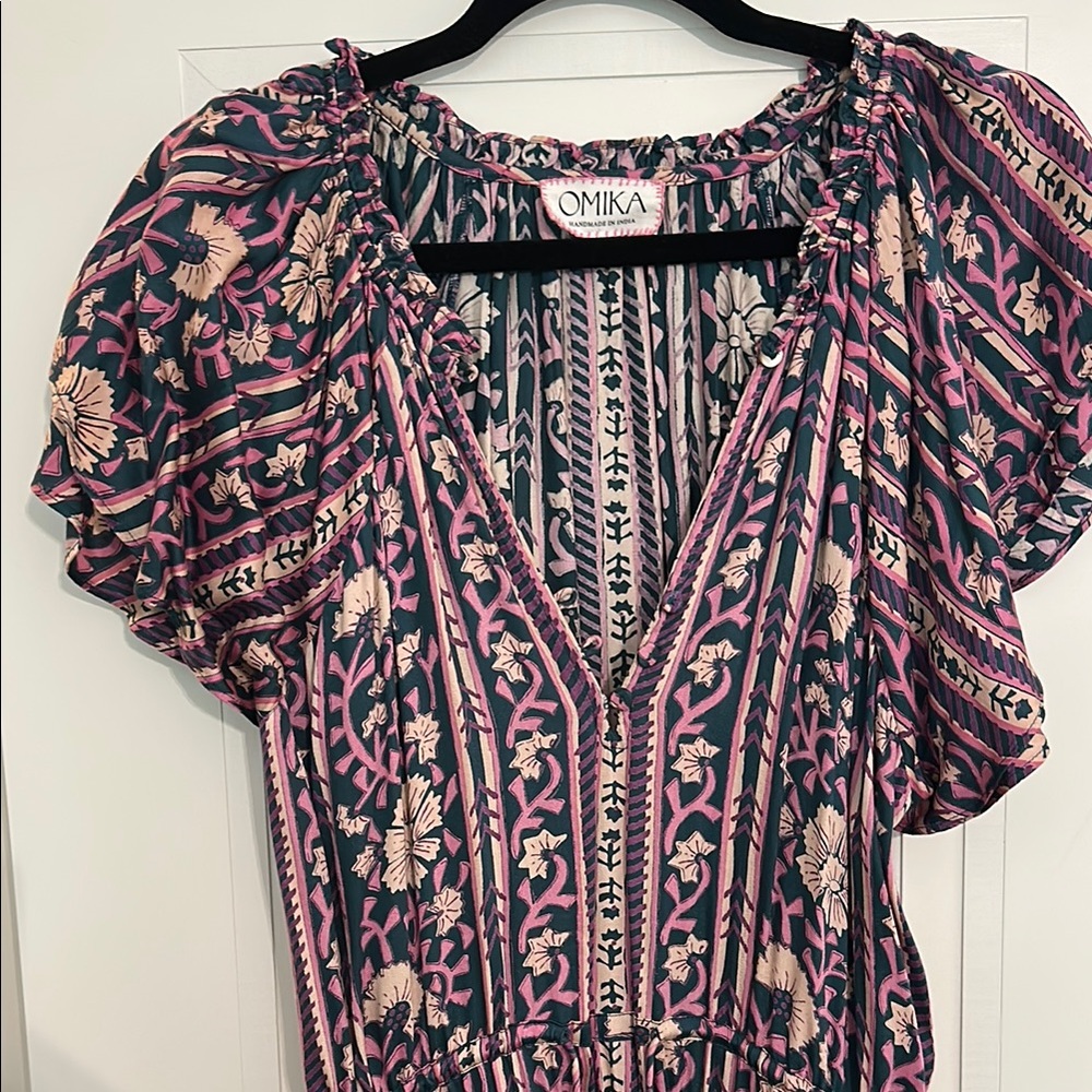 Bohemian Pink & Navy Maxi Dress with Tassel Detail